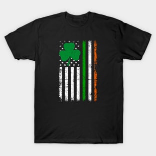 Vintage St Patrick's Day Irish American Flag Shamrock Lucky T-Shirt